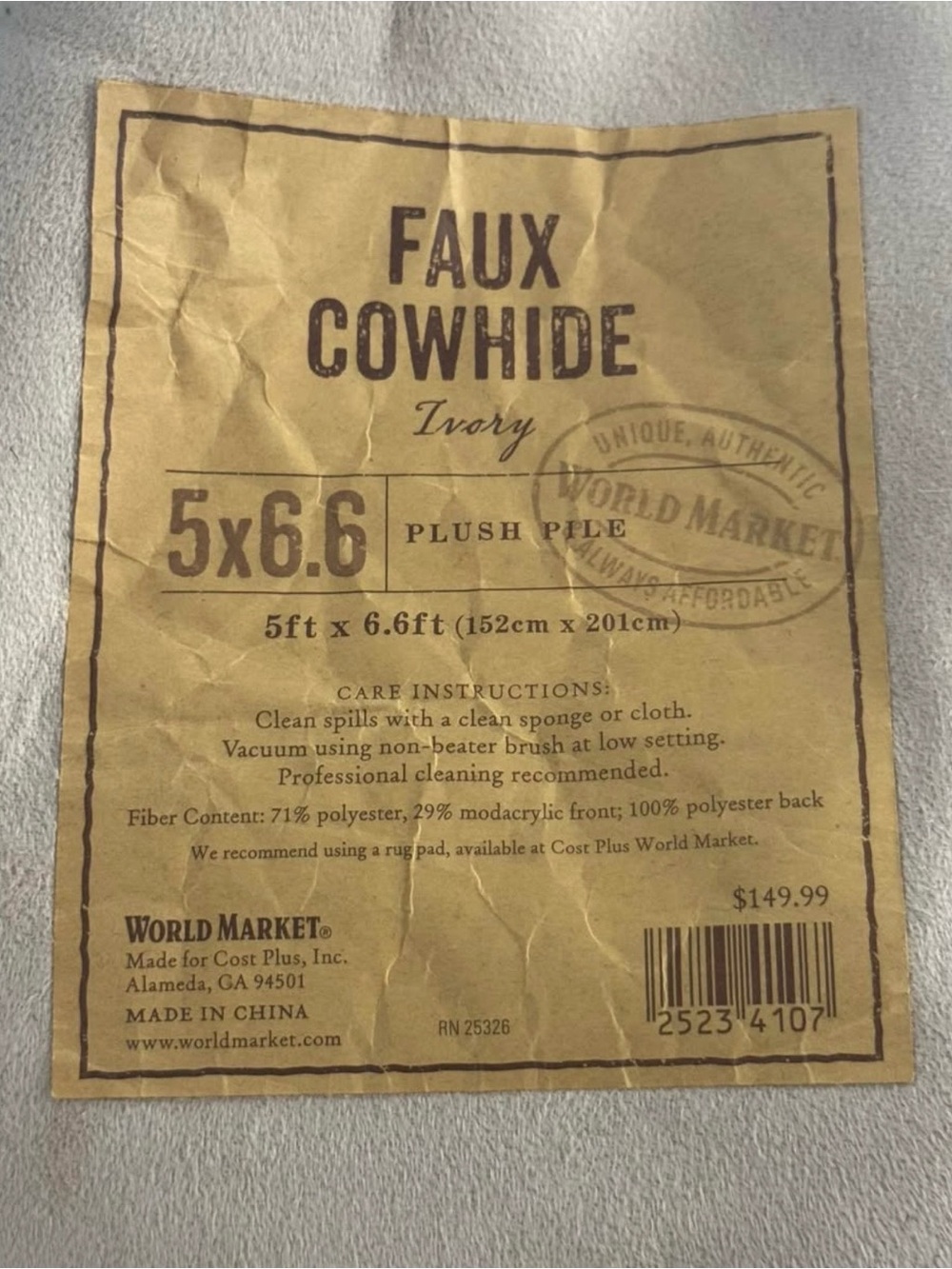 Faux Cowhide Rug 5’6 x 6 - Picture 2 of 2